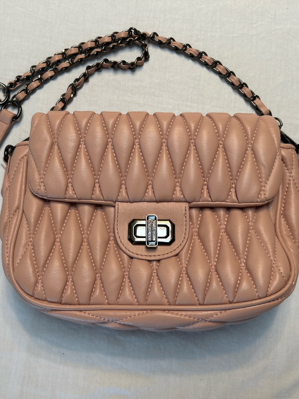 Badgley Mischka Blush Quilted Crossbody with Chain Strap